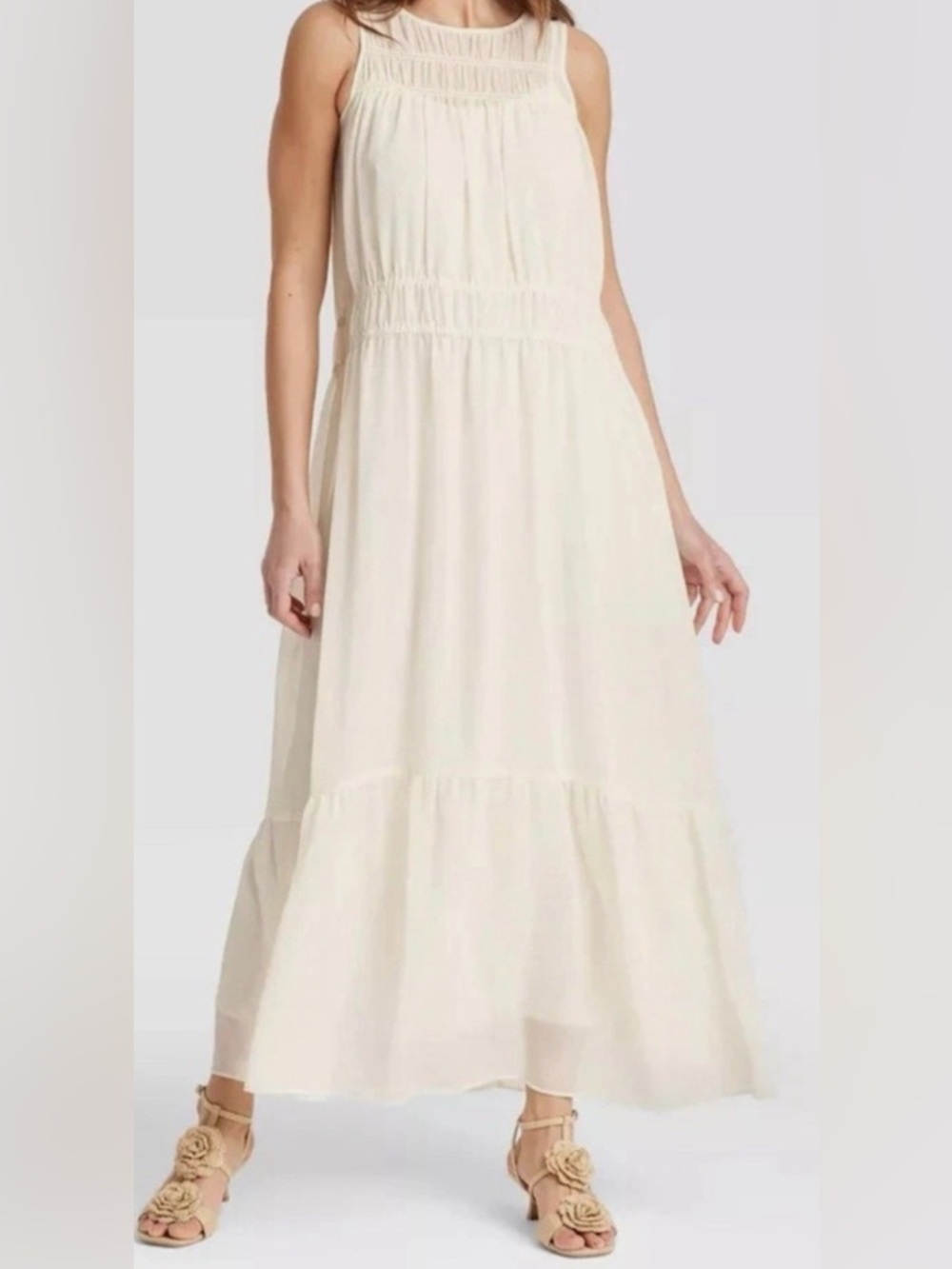 Sheer chiffon Women's Cream Maxi Tiered Sundress